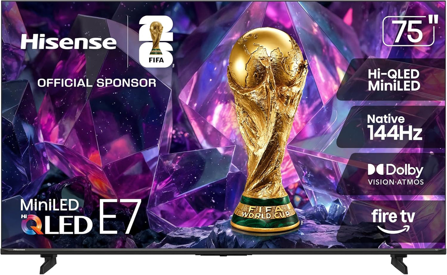 Hisense 75" E7 Cinema Series Hi-QLED Mini-LED 4K UHD Smart Fire TV (75E7SF, 2026 NEW) - Native 144Hz, AI Picture, Dolby Vision IQ · Atmos, FALD, HDR10+ Adaptive, MEMC, Alexa+