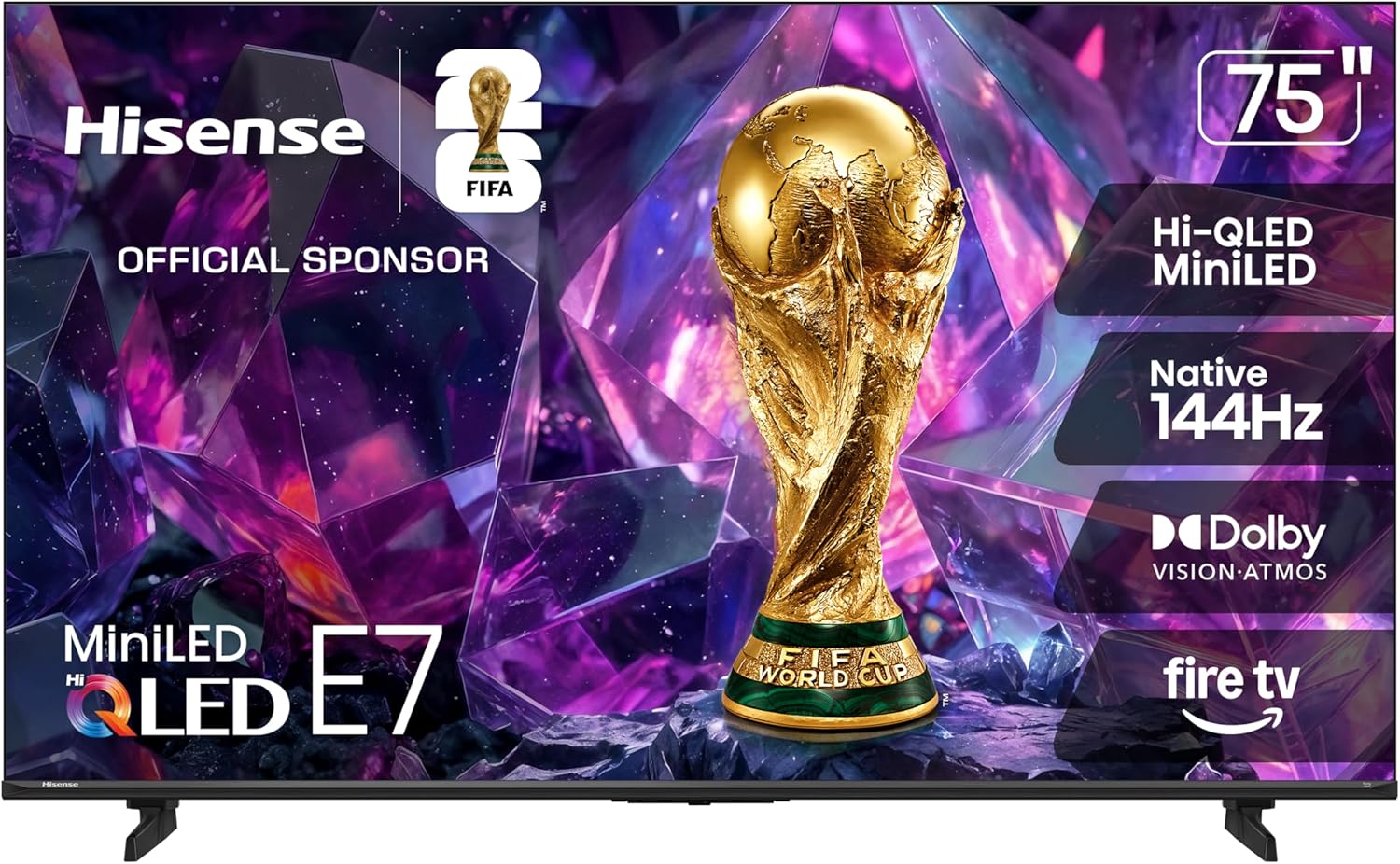 Hisense 75" E7 Cinema Series Hi-QLED Mini-LED 4K UHD Smart Fire TV (75E7SF, 2026 NEW) - Native 144Hz, AI Picture, Dolby Vision IQ · Atmos, FALD, HDR10+ Adaptive, MEMC, Alexa+