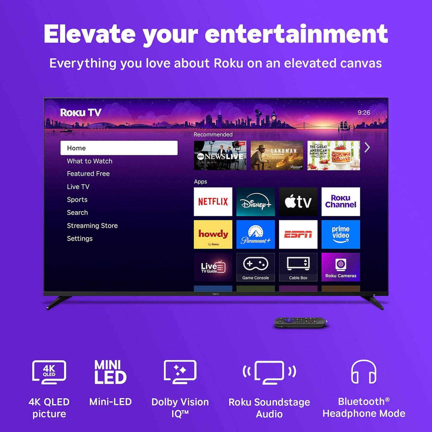 Roku Pro Series 55" Mini-LED 4K QLED Smart TV — Dolby Vision IQ, 120Hz, FreeSync Premium Pro