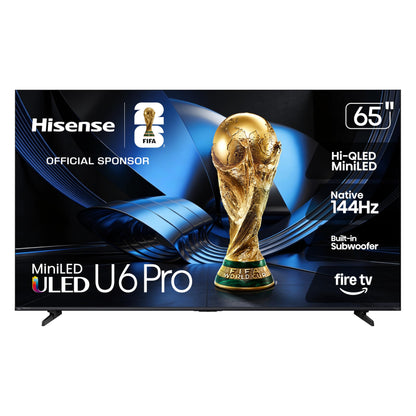 Hisense 75" U6 Pro Series Mini‑LED 4K UHD HDR Gaming AI Smart Fire TV (75U6SF Pro, 2026 New) – Hi-QLED, Native 144Hz, Motion Rate 480, Dolby Vision IQ,· Atmos, HDR10+, Glare-Free, Alexa+