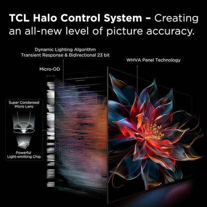 TCL QM8K 65" Mini LED QLED 4K Google TV 2025 — Halo Control, 288 VRR, Dolby Atmos, Alexa