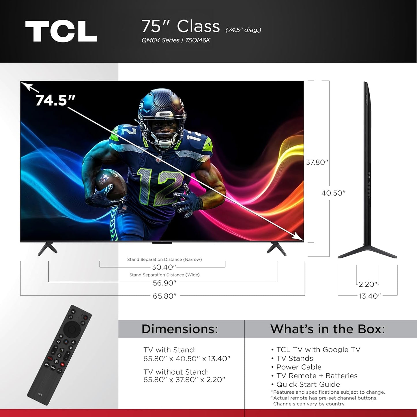 TCL QM6K 75" Mini LED QLED 4K Google TV 2025 — Halo Control, 144Hz, Dolby Atmos, Alexa