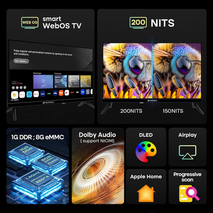 SANSUI 24" Smart WebOS TV — Chromecast, AirPlay, HomeKit, Dolby Atmos, Bluetooth 5.2