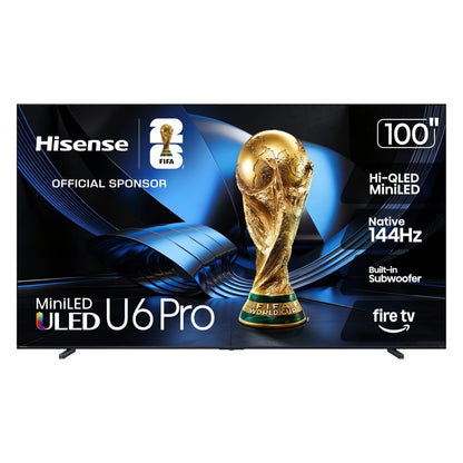 Hisense 75" U6 Pro Series Mini‑LED 4K UHD HDR Gaming AI Smart Fire TV (75U6SF Pro, 2026 New) – Hi-QLED, Native 144Hz, Motion Rate 480, Dolby Vision IQ,· Atmos, HDR10+, Glare-Free, Alexa+