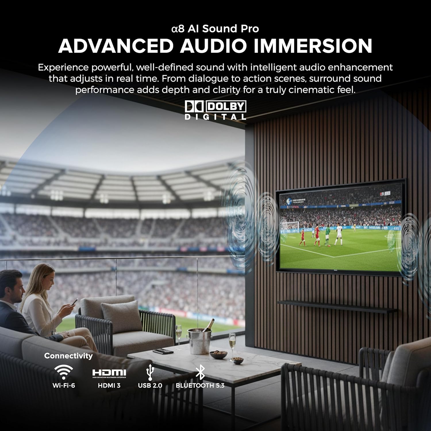 Titan L300 Mini- LED QNED 98 Inch Full Sun Smart Outdoor TV, IP65 Weatherproof, 4K 4K HDR, 120 Hz, Web AI OS, 1520 Nits, Wi-Fi 6E, Dolby Vision, Outdoor TV Cover, Slim Bezel, 2 Yr Wty