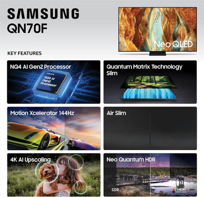 Samsung Neo QLED QN70F 55" 4K Smart TV 2025 — NQ4 AI Gen2, Pantone Color, 144Hz, Alexa