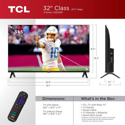 TCL S3 32" 1080p LED Smart Roku TV 2023 — Bezel-less, Game Mode, Alexa, Apple HomeKit