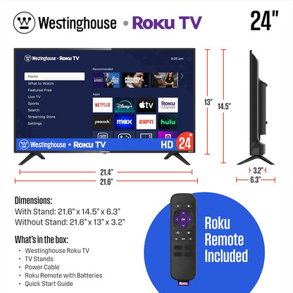 Westinghouse 24" Roku Smart TV HD — AirPlay, Bluetooth, Alexa, Google Assistant