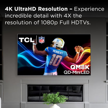 TCL QM8K 65" Mini LED QLED 4K Google TV 2025 — Halo Control, 288 VRR, Dolby Atmos, Alexa