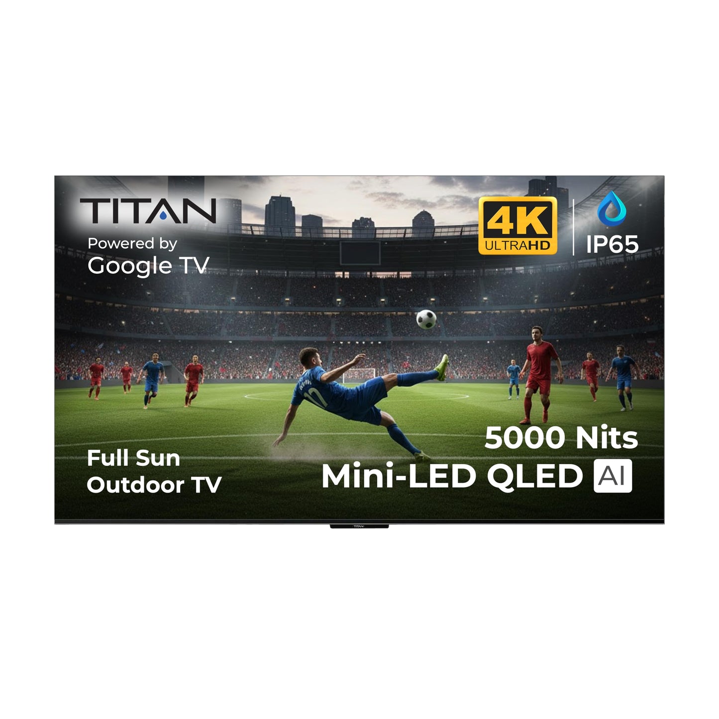 Titan L300 Mini- LED QNED 98 Inch Full Sun Smart Outdoor TV, IP65 Weatherproof, 4K 4K HDR, 120 Hz, Web AI OS, 1520 Nits, Wi-Fi 6E, Dolby Vision, Outdoor TV Cover, Slim Bezel, 2 Yr Wty