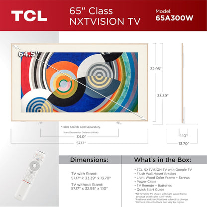 TCL NXTVISION 65" QLED 4K Smart Google TV 2024 — Art Frame, Dolby Vision IQ, 120Hz, Alexa