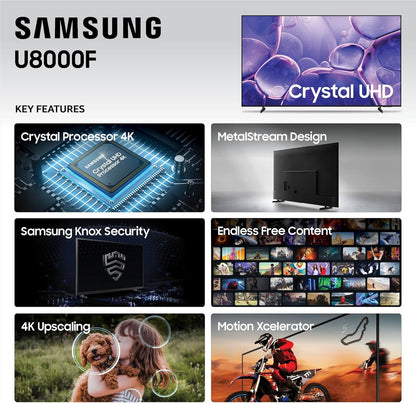 Samsung 65" Crystal UHD U8000F 4K Smart TV 2025 — Crystal 4K Processor, Knox Security, Alexa