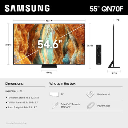 Samsung Neo QLED QN70F 55" 4K Smart TV 2025 — NQ4 AI Gen2, Pantone Color, 144Hz, Alexa