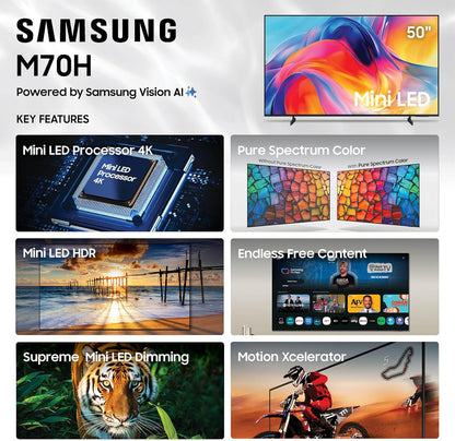 Samsung Mini LED M70H 50" 4K Smart TV 2026 — Vision AI, Pure Spectrum Color, 120Hz