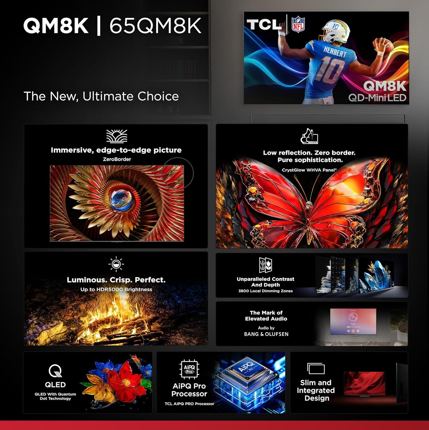 TCL QM8K 65" Mini LED QLED 4K Google TV 2025 — Halo Control, 288 VRR, Dolby Atmos, Alexa