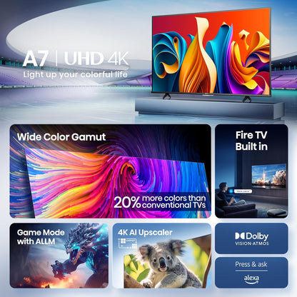 Hisense A7 55" 4K UHD Smart Fire TV 2025 — Dolby Vision, Dolby Atmos, VRR, Alexa