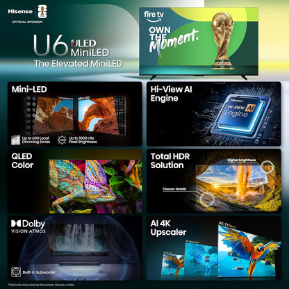 Hisense U6 55" Mini-LED 4K Smart Fire TV 2025 — QLED, 144Hz, Dolby Vision IQ, Alexa